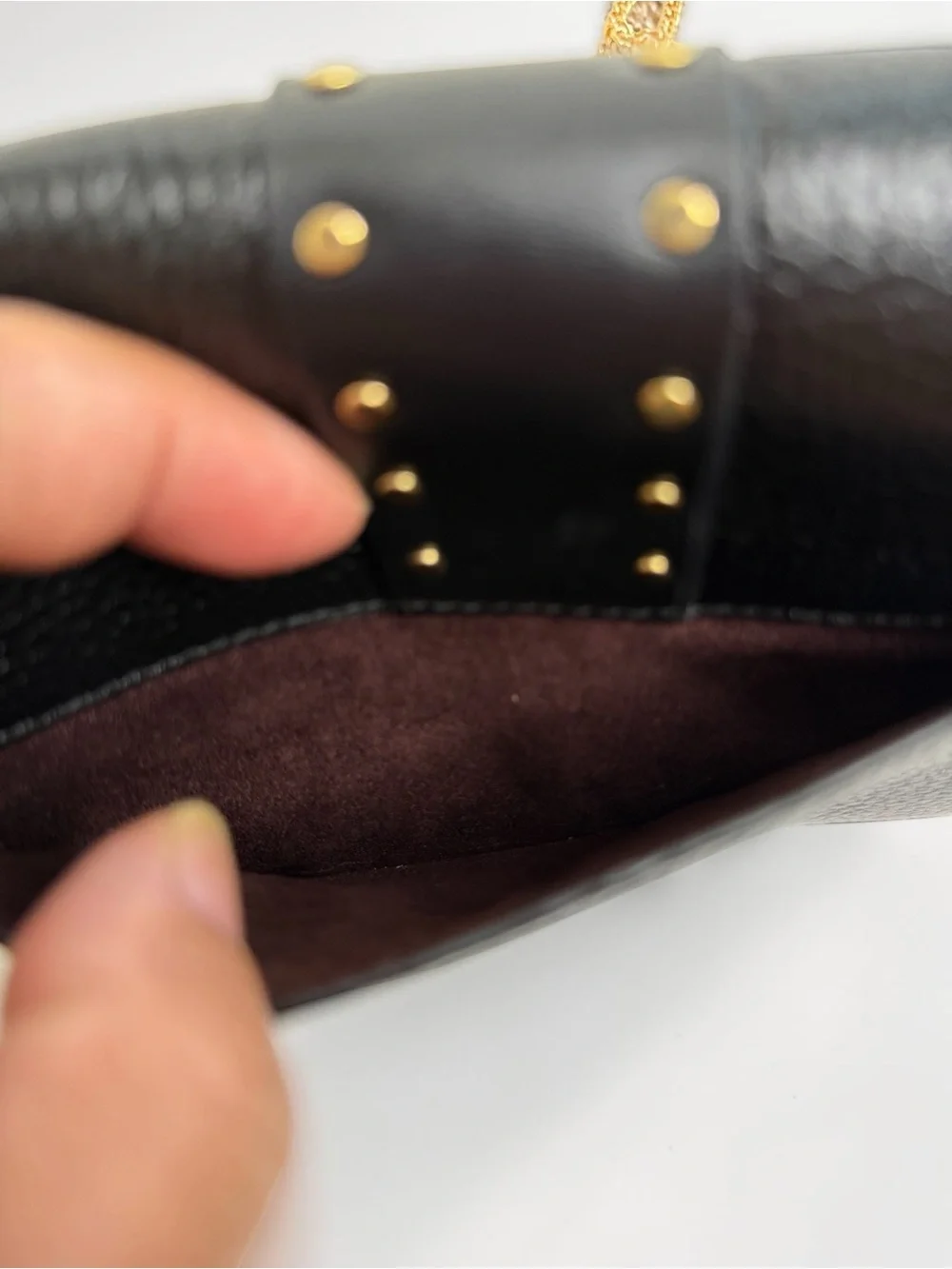 Coach Georgie Chain Crossbody Wallet Black Pebble Leather Rivets Gold Horse